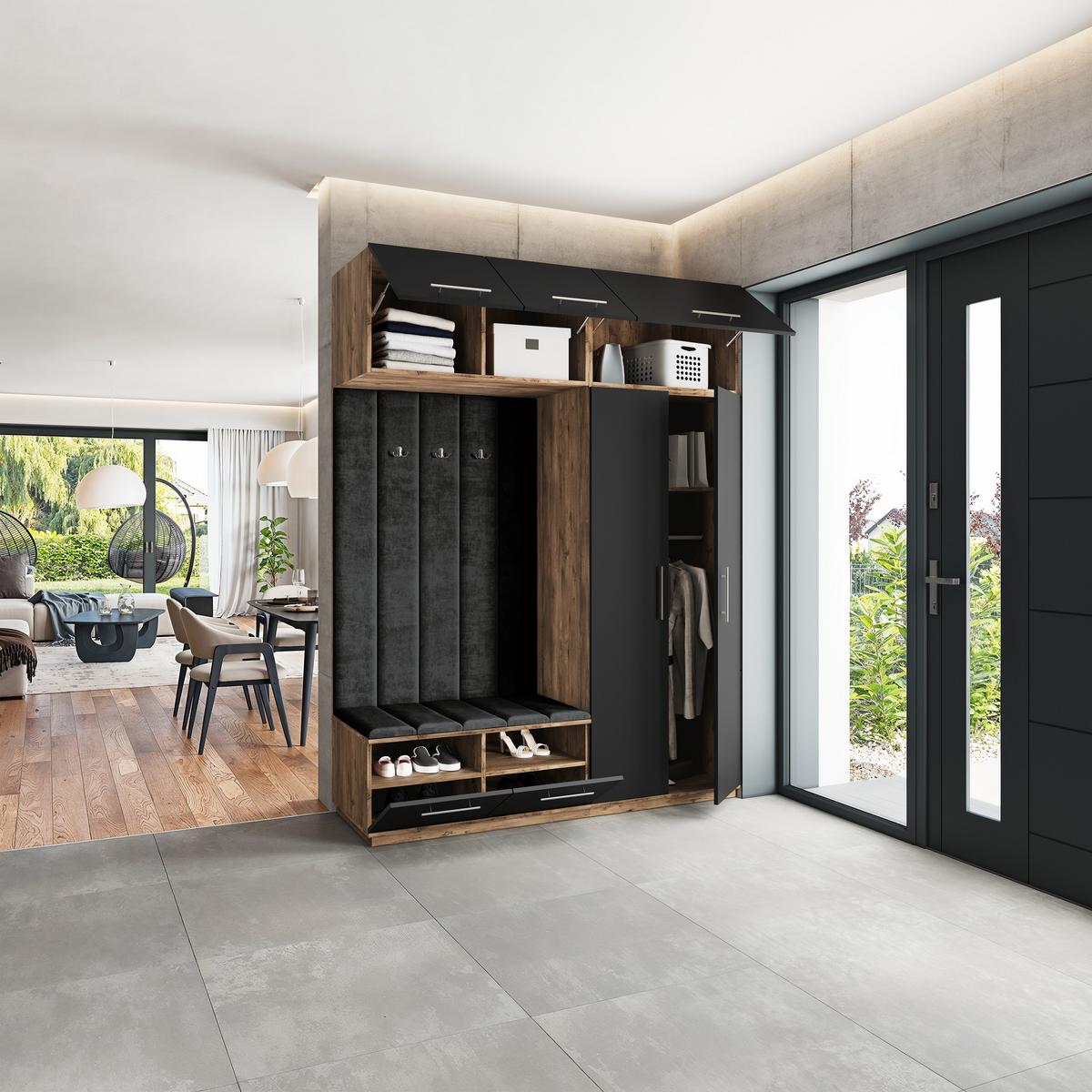 GARDEROBENSCHRANK REMA 180/240/60 cm Modern Eichefarben - Eichefarben/Schwarz, Holzwerkstoff (180/240/60cm) - MASSENO