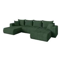 WOHNLANDSCHAFT mit Schlaffunktion und Bettkasten MILA-U 378x194x86 Grün Cord - Dunkelgrün/Schwarz, Holzwerkstoff/Kunststoff (378/86/194cm) - ALTDECOR