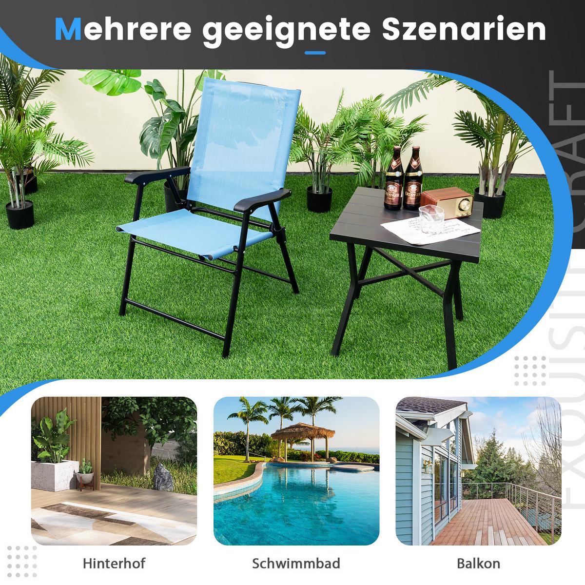 TERRASSENSTUHL Blau (4-teilig) - Blau, Metall (65/93/60cm) - COSTWAY