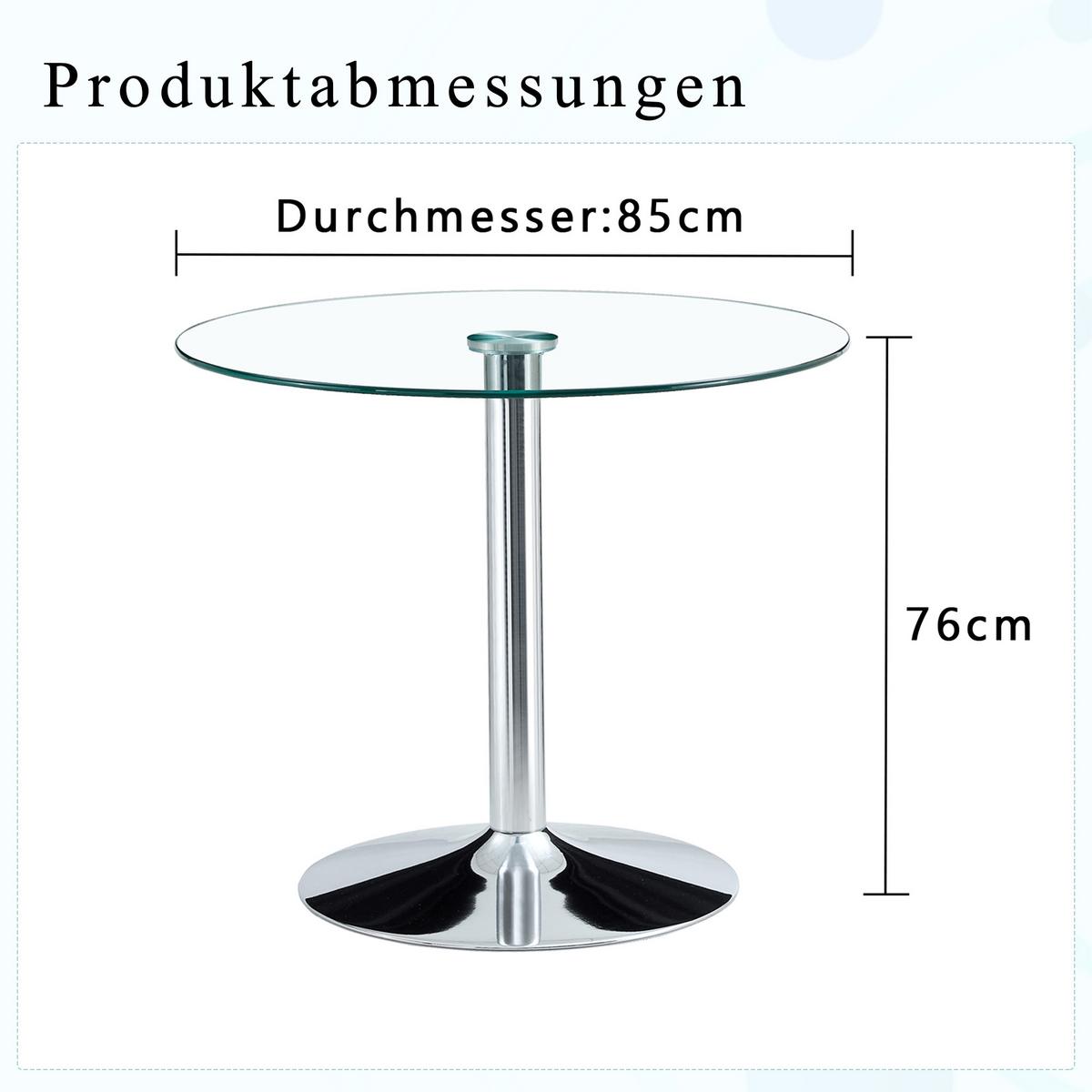 ESSTISCH Ø 85 cm Runder in Glas & Silber - Eichefarben, Glas (85/85/76cm) - Urban Meuble