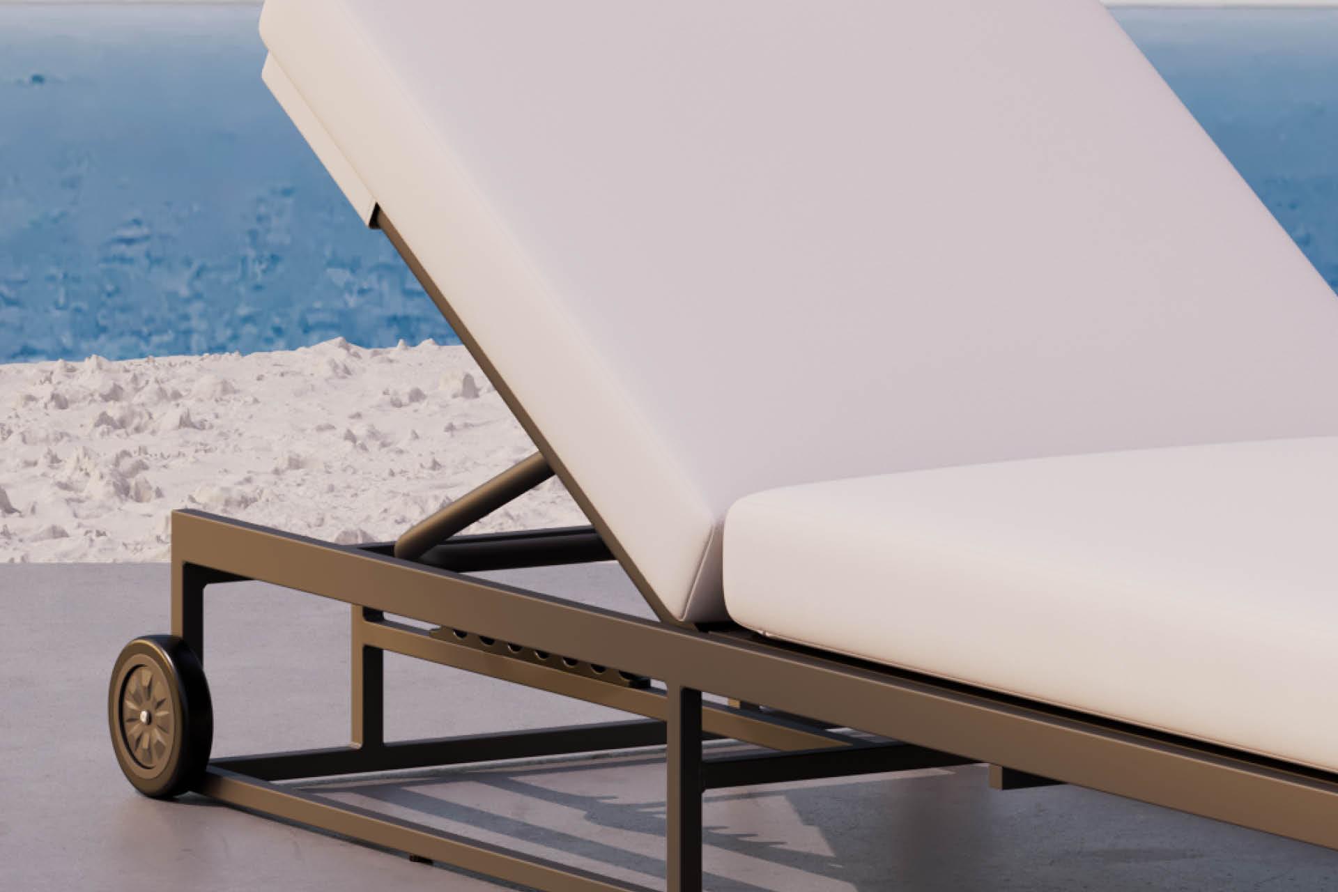 Gartenliege hellgrau Räder am Kopfende verstellbare Rückenlehne