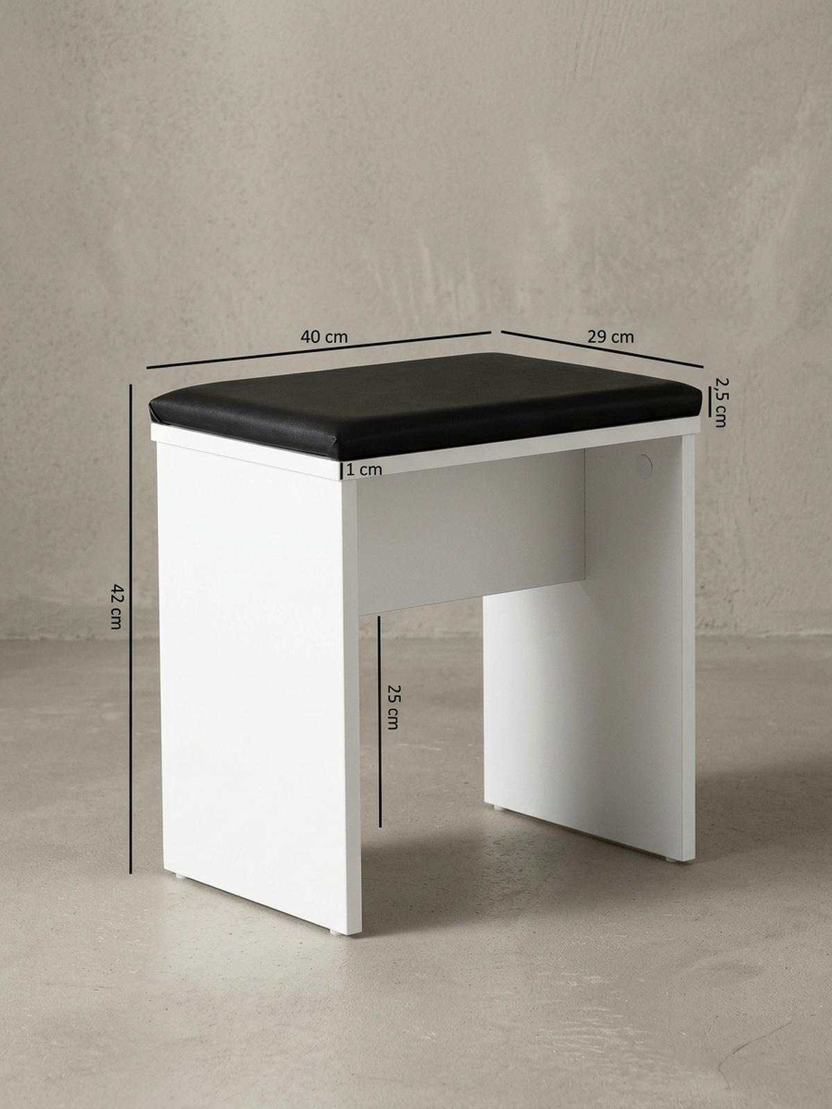 SCHMINKTISCH – Weiß, Klappspiegel & Hocker, Melaminharzbeschichtung, pflegeleicht & modern - Schwarz/Weiß, Holz/Textil (60/81/40cm) - KADIMA DESIGN
