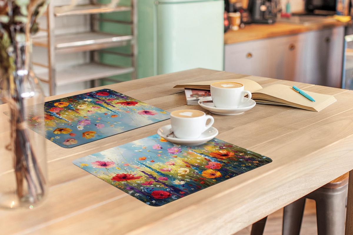 PLATZSETS 6er-Set Blumen - Natur - Botanik - Kunst Tischunterlage 45x30 cm - Multicolor, Kunststoff (0.3/45/30cm) - MuchoWow