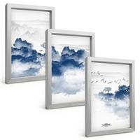 BILDER SET 3er Set - 20x30 cm Silberner Rahmen - Berge, Wolken, Bäume, Vögel - Silberfarben, Kunststoff (20/30cm) - TULUP