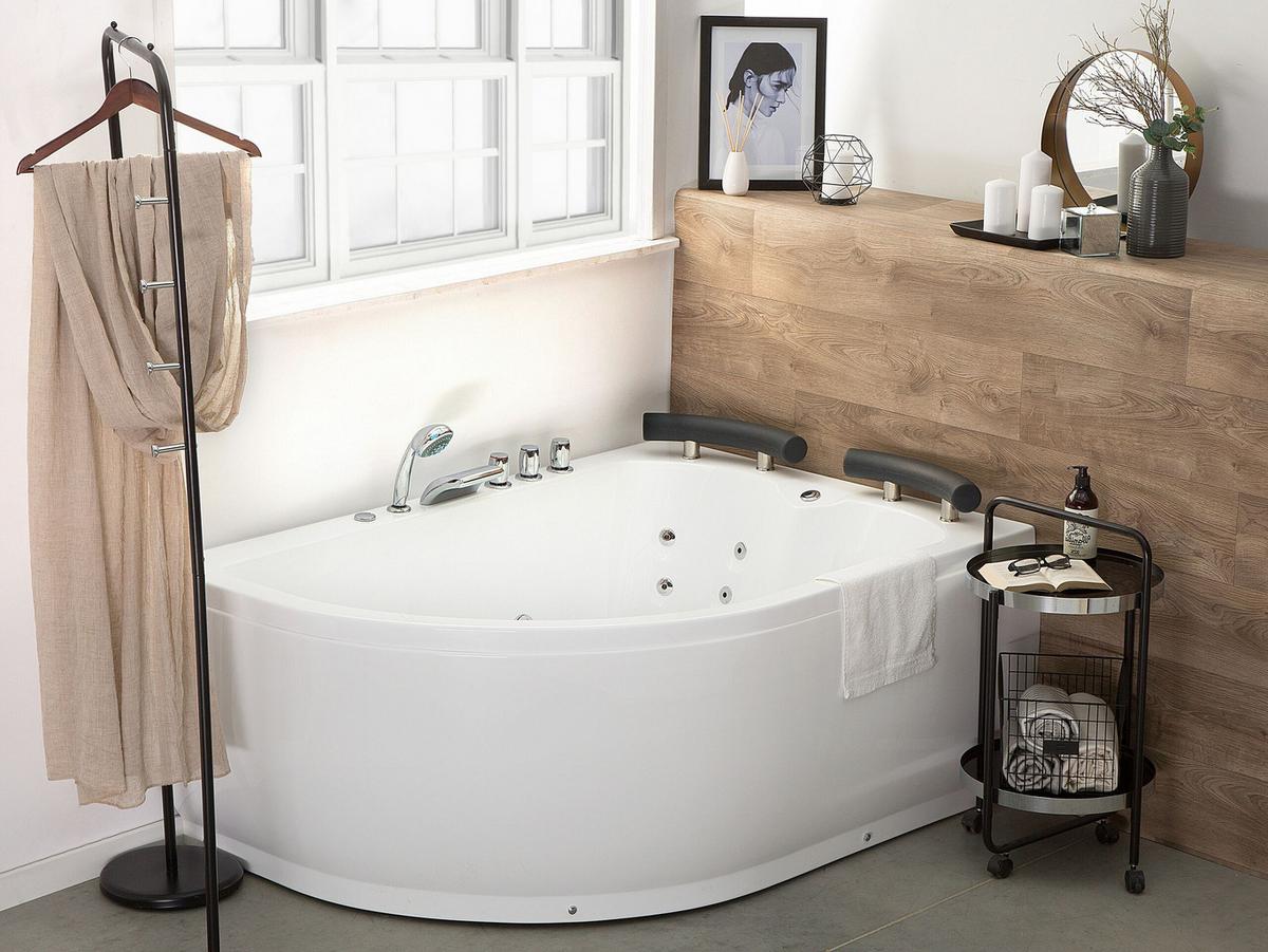 WHIRLPOOL-BADEWANNE mit LED 113x160x63 cm weiß Paradiso - Weiß, Kunststoff (113/63/160cm) - Beliani