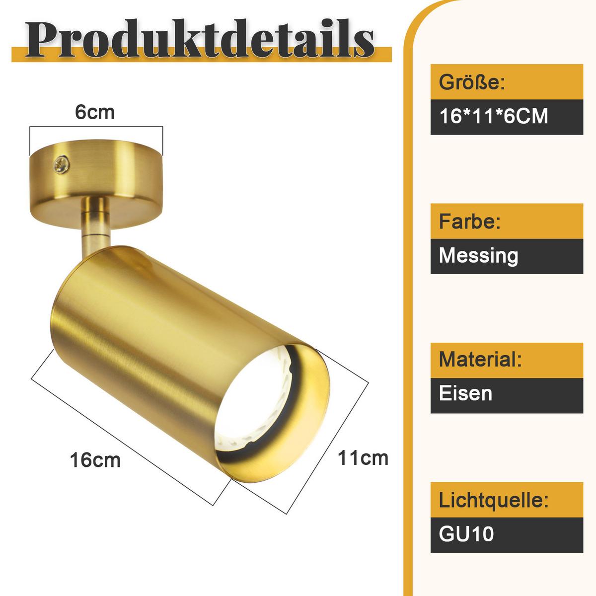DECKENSTRAHLER Matteo 1-flammig 6/6/16 cm - Messingfarben, Metall (6/6/16cm) - Nettlife