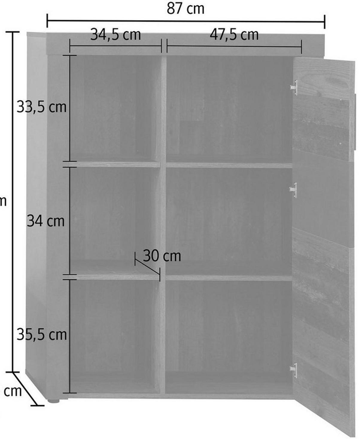 HIGHBOARD Used Wood Altholz Design mit Grau, Vitrine mit LED Beleuchtung - Silberfarben/Schwarz, Glas/Holzwerkstoff (87/118/34cm) - Top.Furn