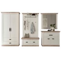GARDEROBENKOMBINATION Pinie weiß, Oslo Pinie Landhaus, Garderobe Set 5-tlg., 341 x 201 cm - Weiß/Pinienfarben, Holzwerkstoff/Metall (341/201/45cm) - Furn.Design