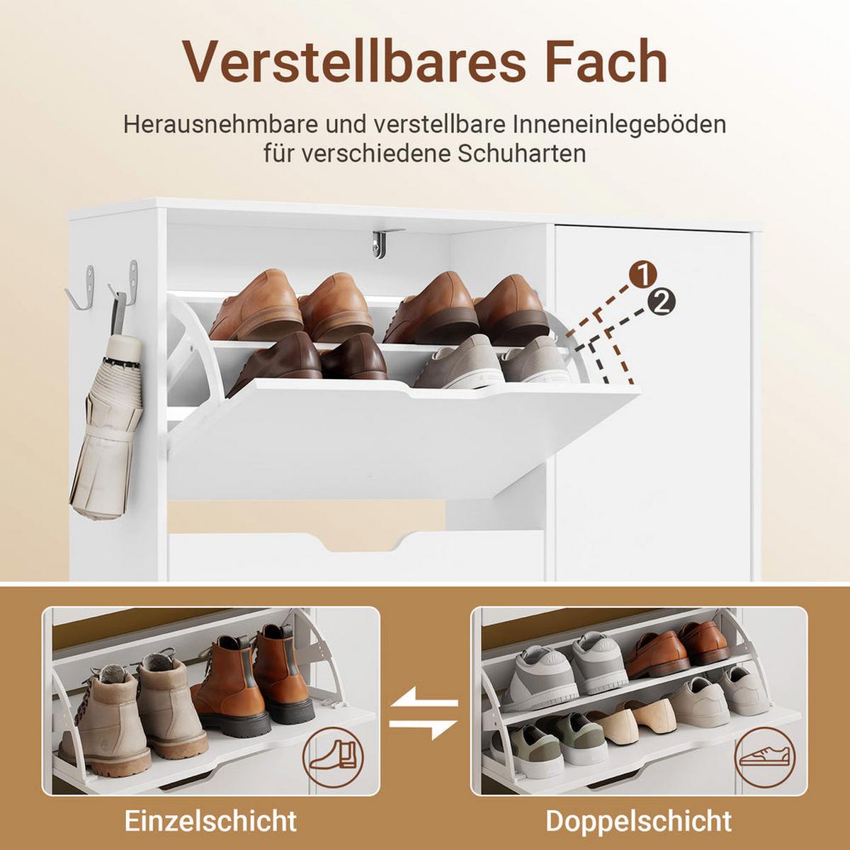 SCHUHKIPPER schmal 24 cm, Schuhschrank Weiß - Weiß, Holzwerkstoff (84/121/24cm) - SoBuy