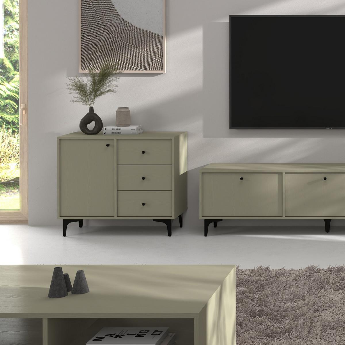 KOMMODE TORINO 84/72/41 cm mit 3 Schubladen 1 Türen Hellgrün - Hellgrün, Holzwerkstoff (84/72/41cm) - MASSENO