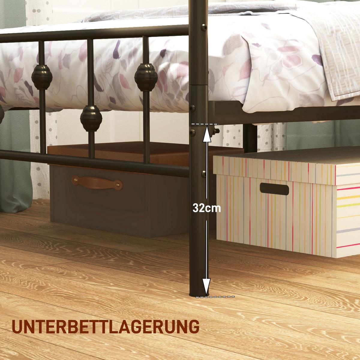 BETTRAHMEN für Matratze 200 x 90 cm, 82,5 cm hoch Metallbett, Schwarz - Schwarz, Metall - HOMCOM