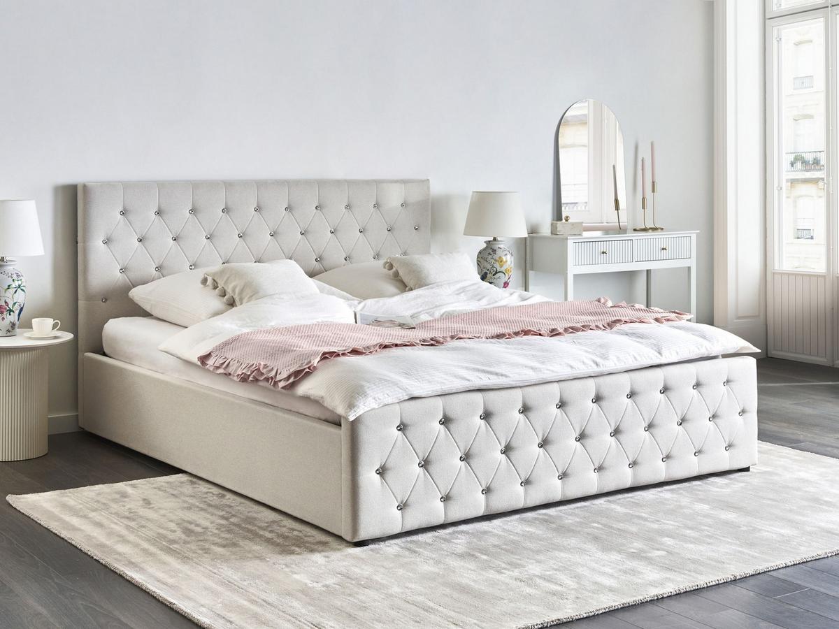 BETT mit Stauraum 180/200 cm Stoff Beige Amiens - Beige, Textil (180/200cm) - Beliani