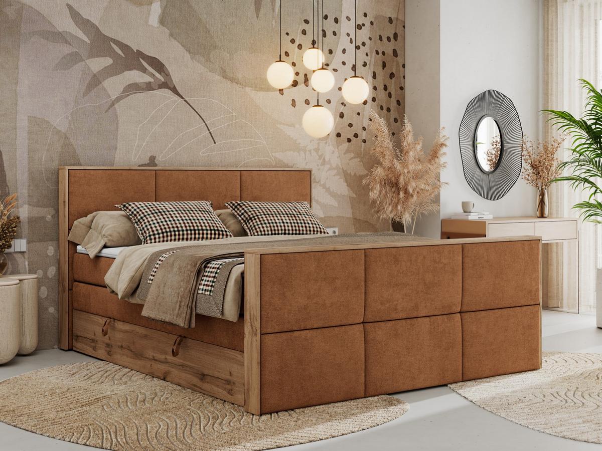 BOXSPRINGBETT ALBERO 2 KING DUO 180/200 Orange Strukture - H3 - Orange, Holz/Textil (180/200cm) - MKS