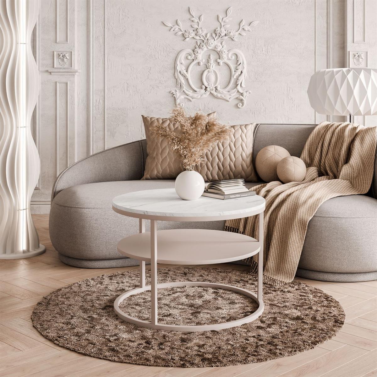 COUCHTISCH CIRI MATT KASCHMIR mit Ablage Platte Levanto - Weiß, Holzwerkstoff (70/70/49cm) - Lookway