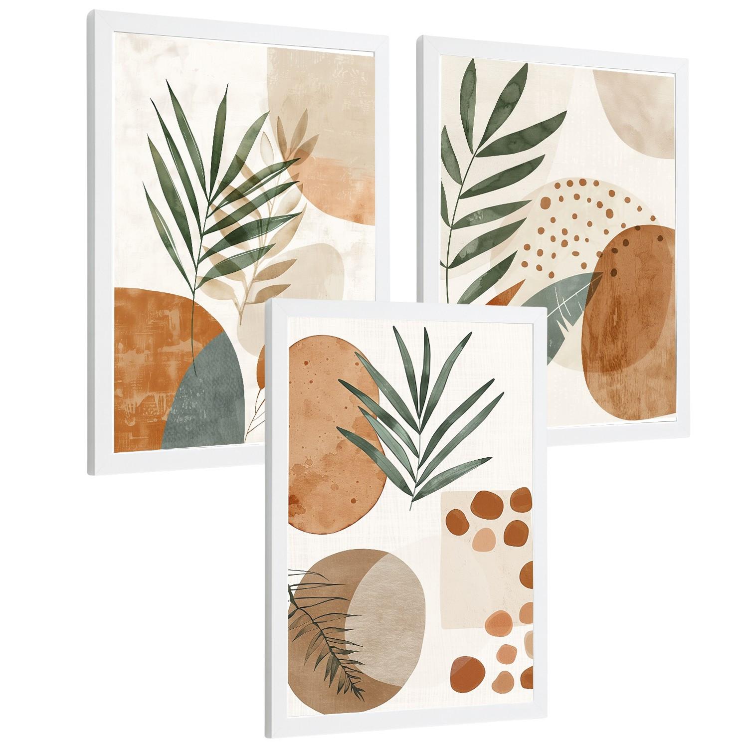 POSTER 3er Kunstdruck-Set Wandbilder Floral Abstrakt modern Wohnzimmer Deko, Schlafzimmer, Küche, Badezimmer Weißer Rahmen A3 - Weiß, Papier (29.7/1/42cm) - Nacnic