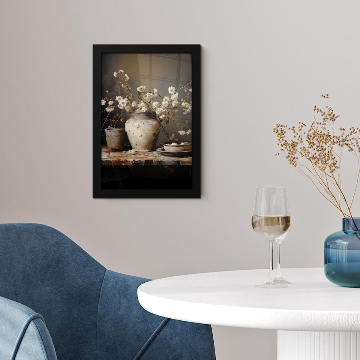 POSTER MIT RAHMEN Stilleben - Blumen - Blumenstrauß - Vase - Wein Poster 20x30 cm - Schwarz, Papier (20/30cm) - MuchoWow