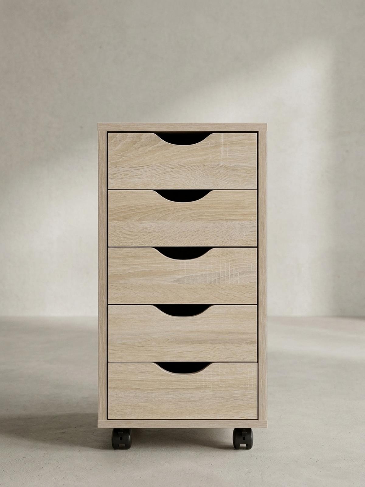 ROLLCONTAINER – MDF-Holz, Sonoma, 5 Schubladen, Rollen, für Büro oder Wohnzimmer - Beige/Schwarz, Holz/Kunststoff (38/64/33cm) - KADIMA DESIGN