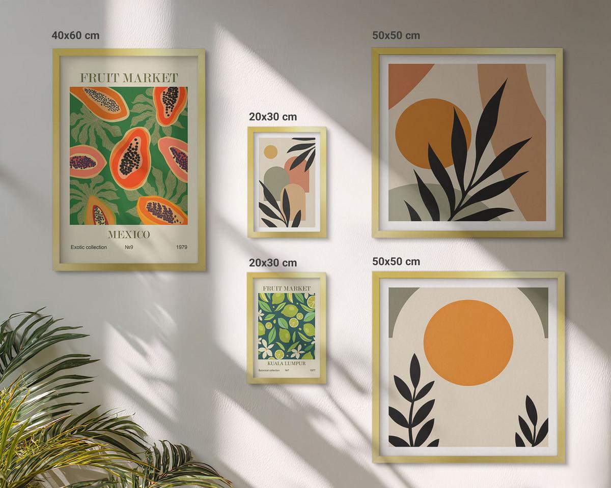 BILDER SET 5er Set - 50x50 cm & 20x30 cm & 40x60 cm Goldrahmen - Fruchtmuster der italienischen Kultur - Goldfarben, Kunststoff (40/60cm) - TULUP