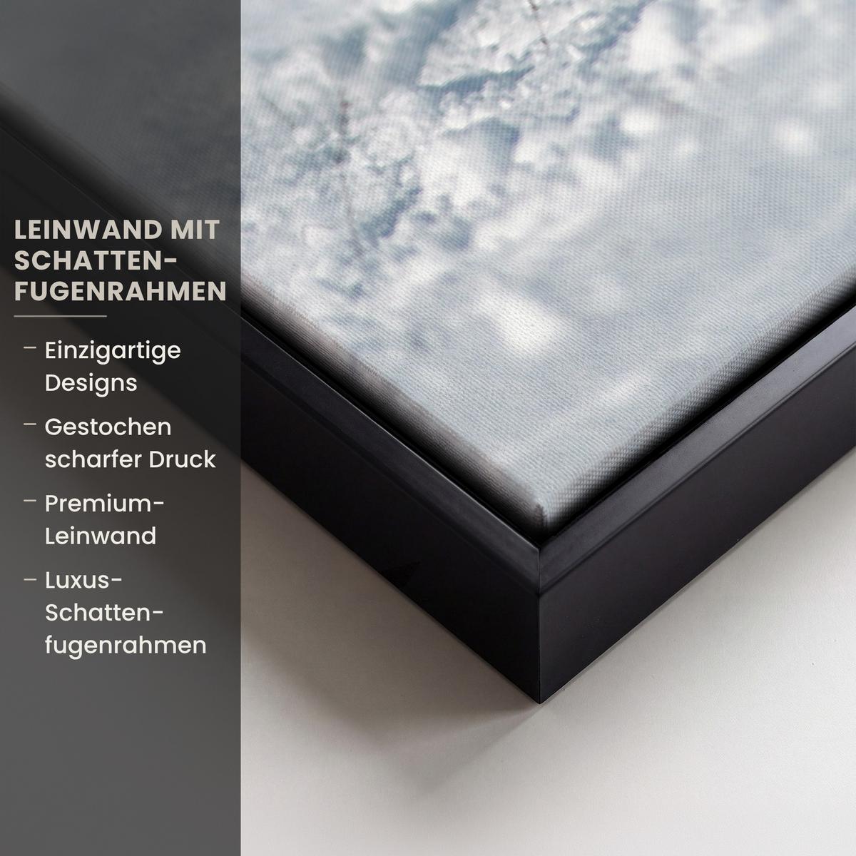 LEINWAND Bilder mit Rahmen - Pferde - Winter - Tiere - Natur - Schnee - 90x60 - Anthrazit, Textil (90/60cm) - MuchoWow