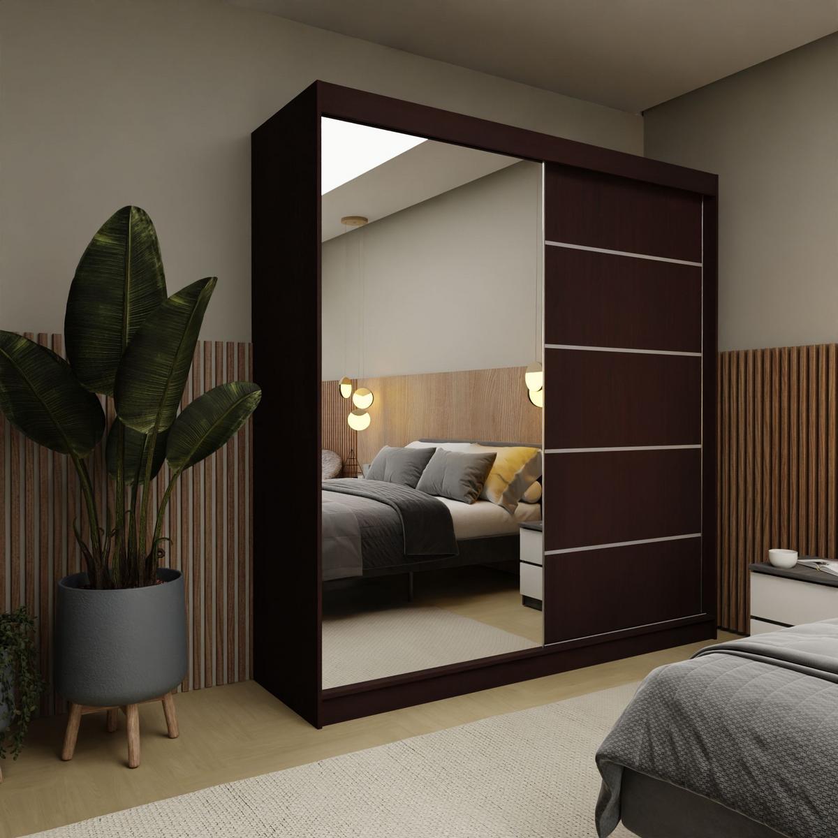 SCHWEBETÜRENSCHRANK MIRELLA 200/216/61 cm 2-türig mit Spiegel Wengefarben - Wengefarben, Holzwerkstoff (200/216/61cm) - MASSENO