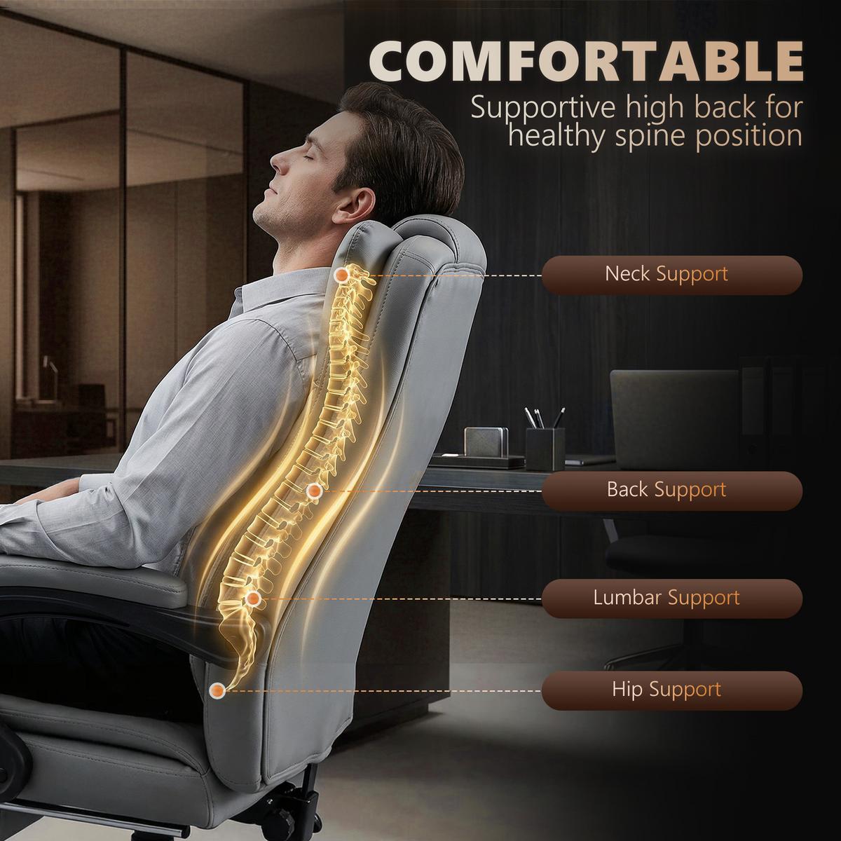 BÜROSTUHL Massagesessel Heizfunktion Liegefunktion Fußstütze Grau - Grau, Textil (67/113/62cm) - Vinsetto