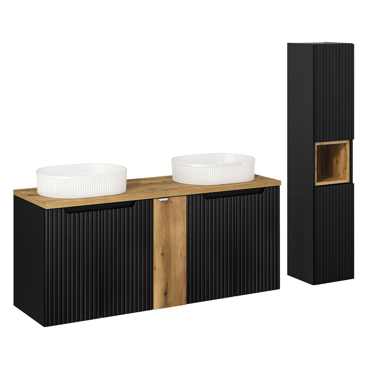 BADMÖBEL 140cm Riva 2er-Set Schwarz und Holz - Schwarz, Holzwerkstoff (140/57/40cm) - Petits-meubles