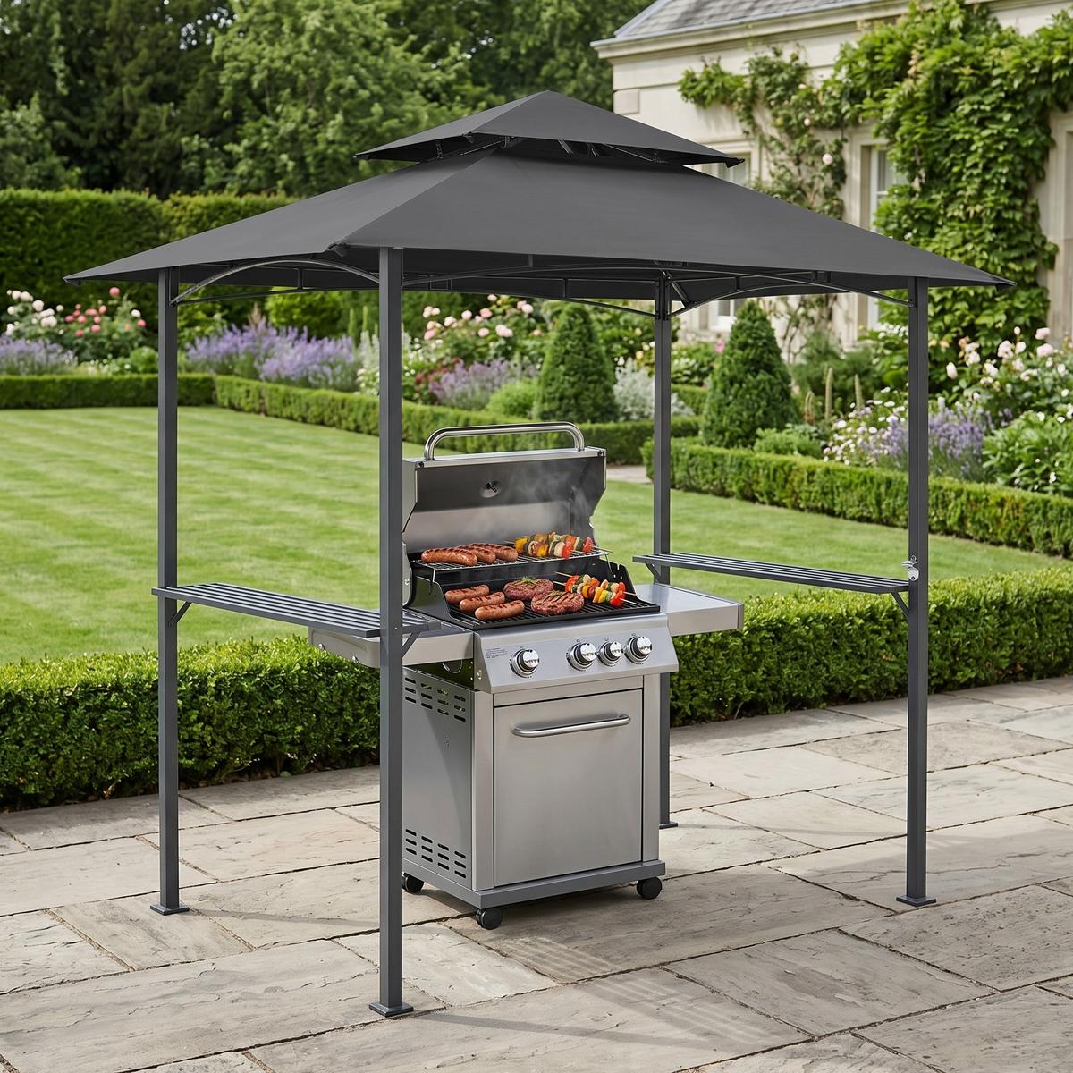 PAVILLON Parga - Dunkelgrau, Kunststoff/Metall (241/250/151cm) - [en.casa]