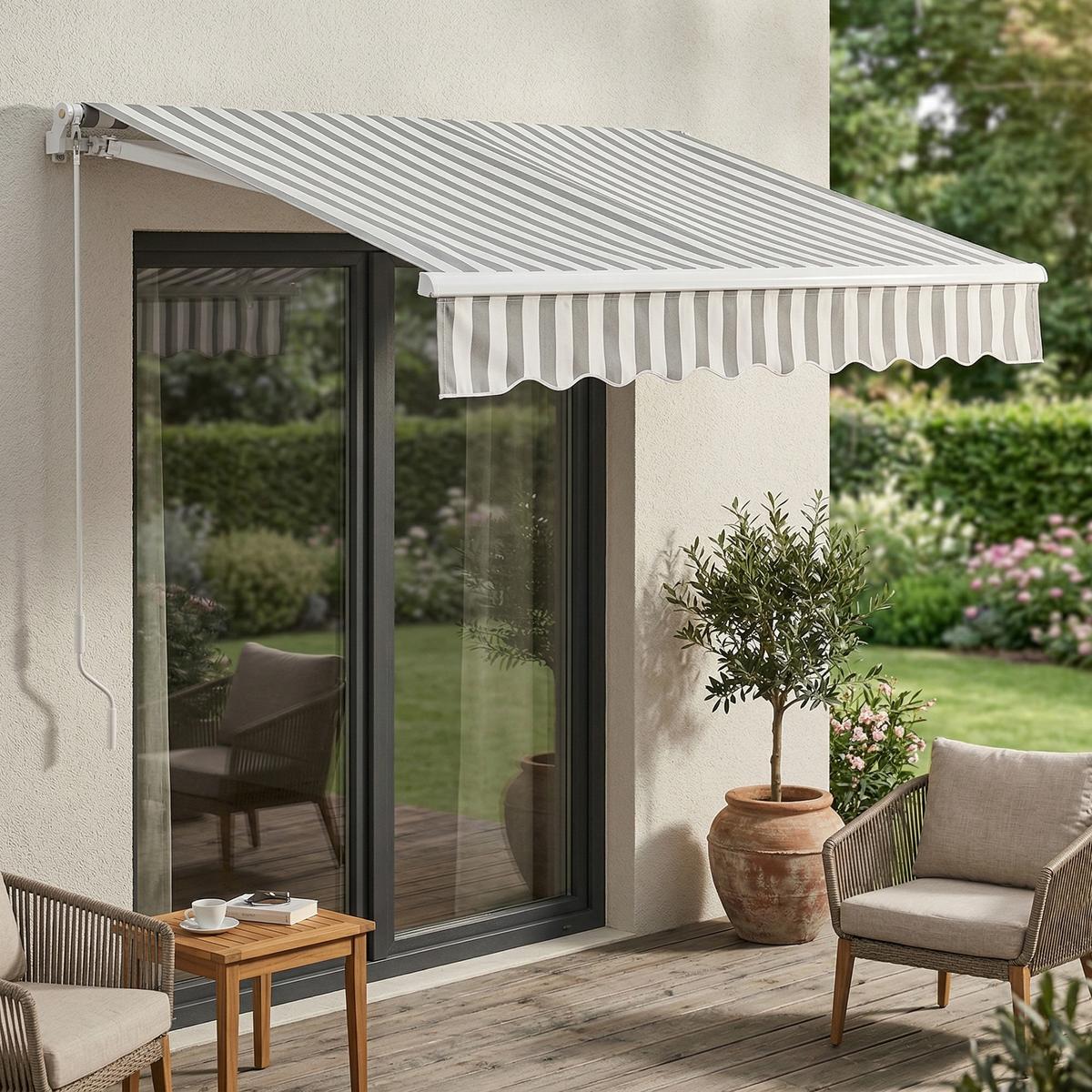 GELENKARMMARKISE Bitonto - Weiß/Grau, Textil/Metall (250/200cm) - [en.casa]