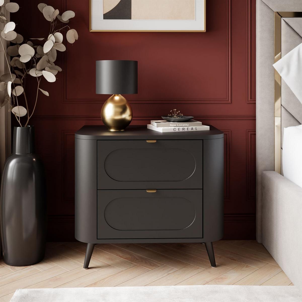 NACHTTISCH SHADOW II 2S mit Schubladen - Schwarz, Holzwerkstoff (60/54/40cm) - Lookway