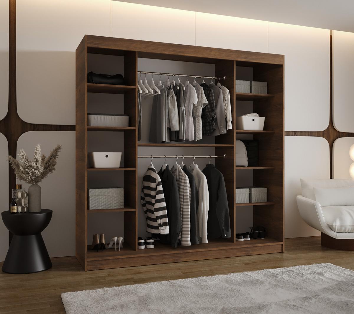 SCHIEBETÜRENSCHRANK mit Spiegel ROYAL 200/200/62 3-türig - Silberfarben/Walnussfarben, Holz (200/62/200cm) - MÖBEL KRYSPOL