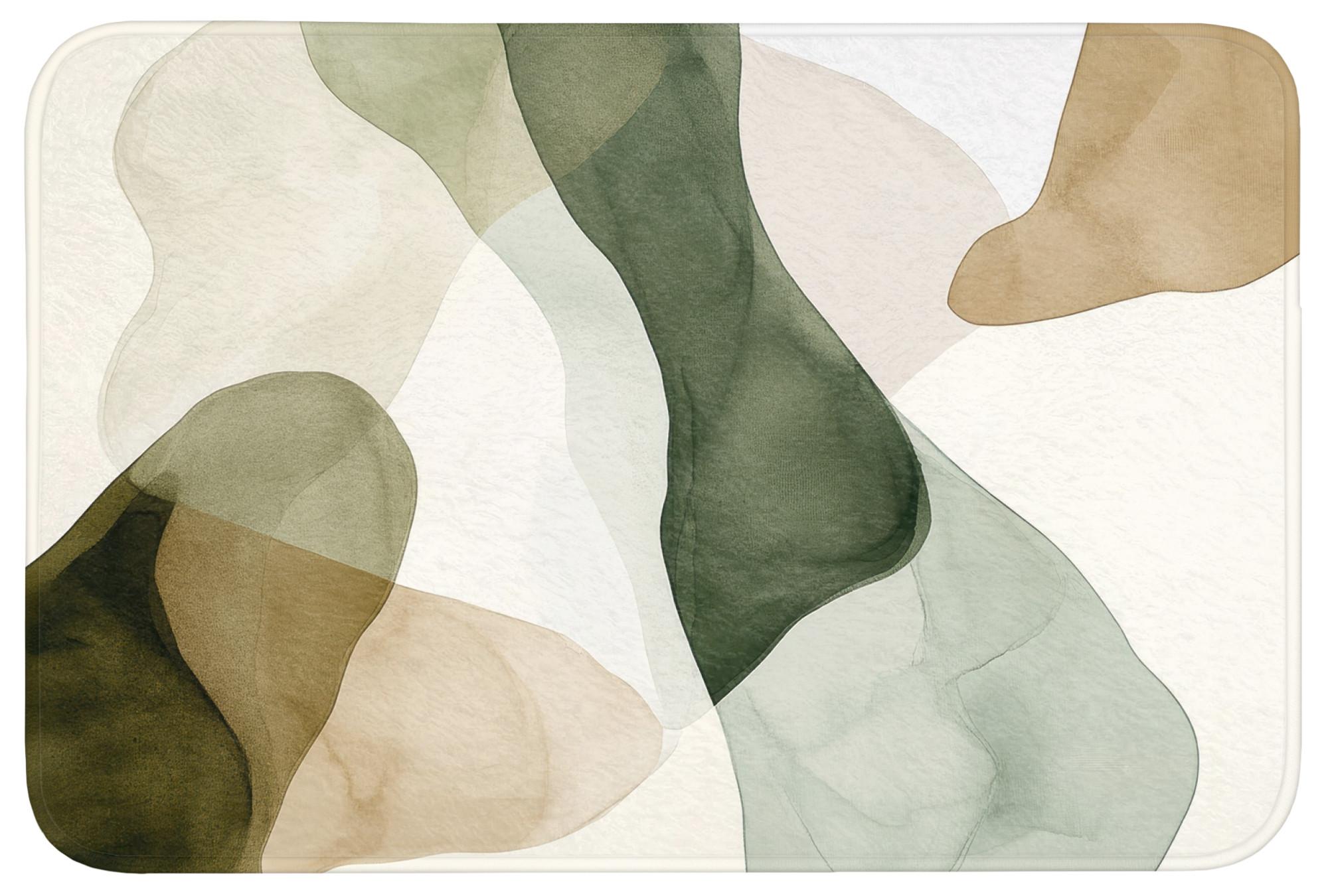 BADEMATTE Japandi - Abstrakt - Grün Badvorleger 90x60 cm - Grün, Textil (90/60cm) - OnlyWow