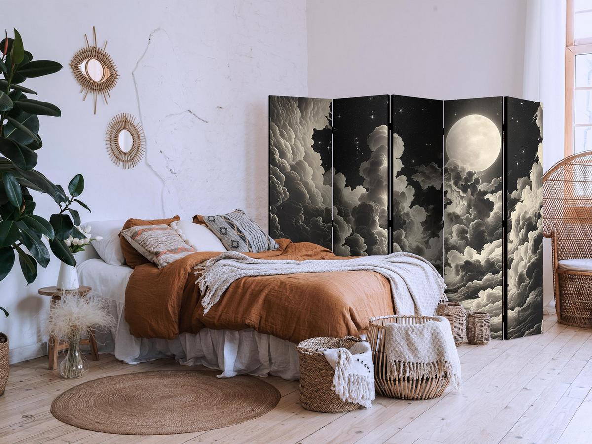 PARAVENT Einseitig Bedruckter 5-tlg 225x172 cm Mond Hinter Wolken - Schwarz, Holz/Textil (225/172/3cm) - Muralo