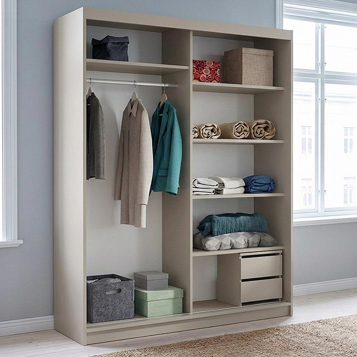 SCHWEBETÜRENSCHRANK Donatello mit 2 Türen und Schubkasteneinsatz, 160 cm, Kaschmir+eiche Artisan - Kaschmir/Eiche Artisan, Holzwerkstoff (160/205/60cm) - Beautysofa
