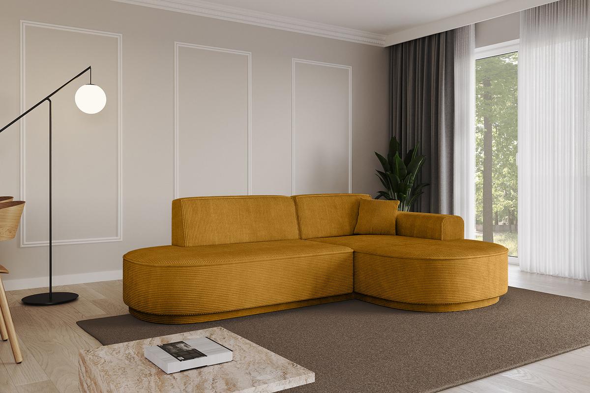 ECKSOFA Ottomane Rechts MARI-L1-v3 - 243x171x83 cm Senfgelb Cord - Gelb/Schwarz, Holzwerkstoff/Kunststoff (171/243cm) - ALTDECOR