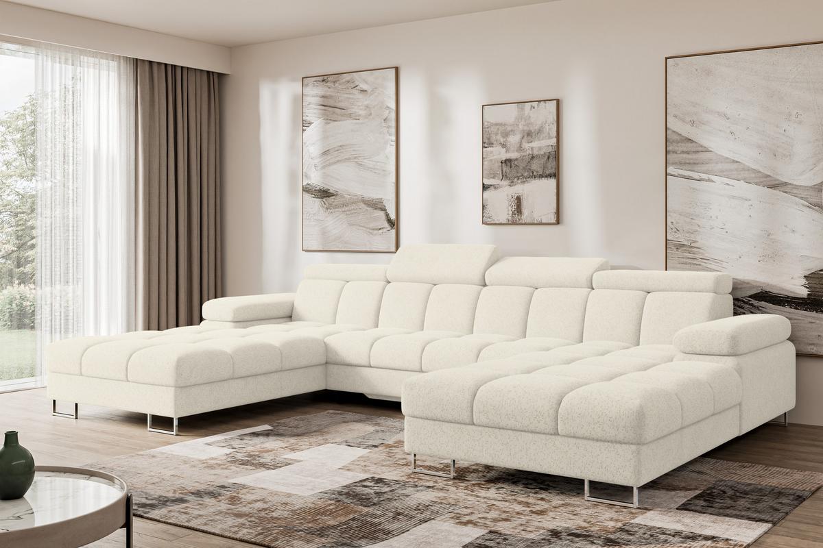 WOHNLANDSCHAFT mit Schlaffunktion und Bettkasten COMA U2 345x203x79 Creme Velours - Creme, Holzwerkstoff/Textil (345/79/203cm) - ALTDECOR