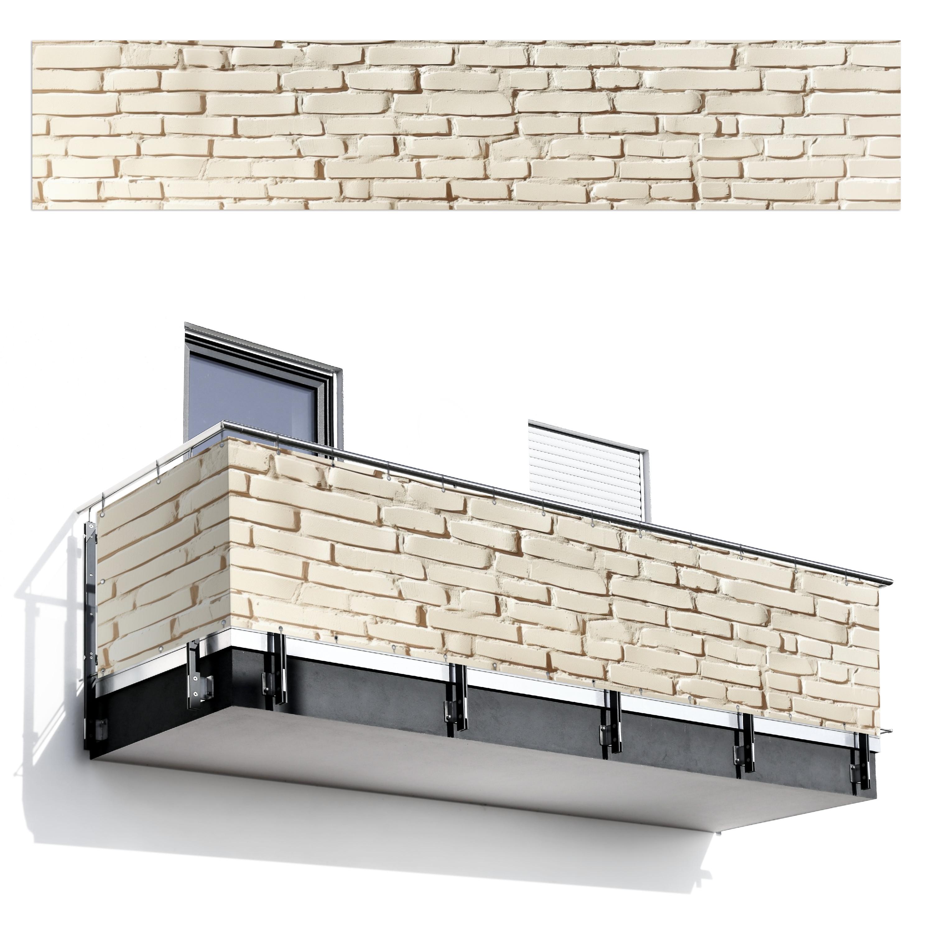 BALKON-SICHTSCHUTZ Ziegel - Wand - Licht - Weiß Deko XXL 500x100 cm - Creme, Kunststoff (500/100cm) - MuchoWow