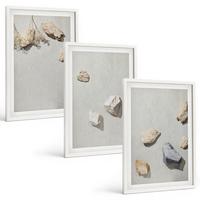 BILDER SET 3er Set - 40x60 cm Weißer Rahmen - Boho-Stranddekorationen aus Steinen - Weiß, Kunststoff (40/60cm) - TULUP