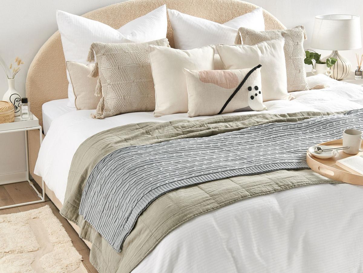 DECKE Hellgrau Anamur 180/110 cm - Hellgrau, Naturmaterialien/Textil (110/180cm) - Beliani