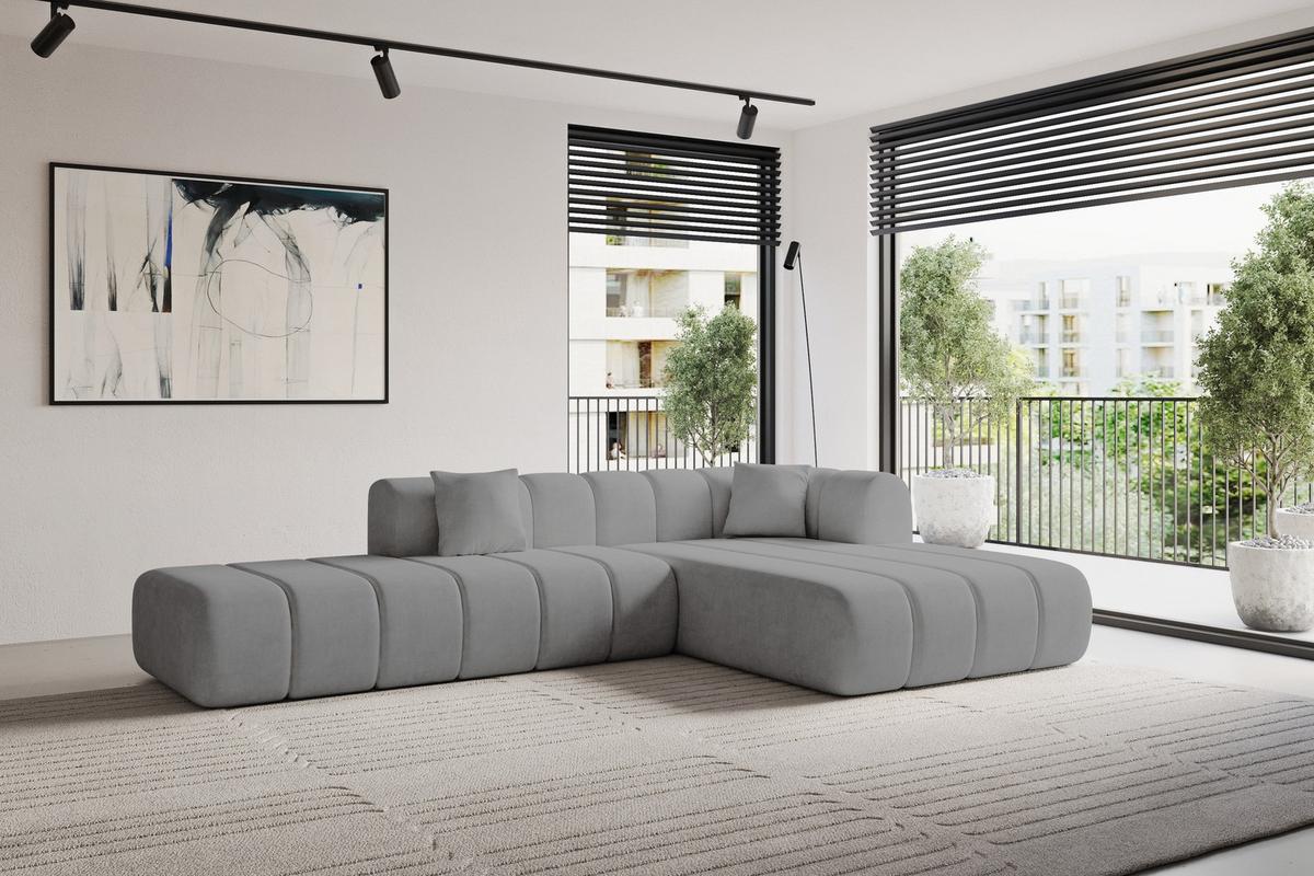 ECKSOFA Ottomane Rechts BILA-L 289x176x71 Grau Samt - Taupe/Schwarz, Holzwerkstoff/Kunststoff (289/176cm) - ALTDECOR