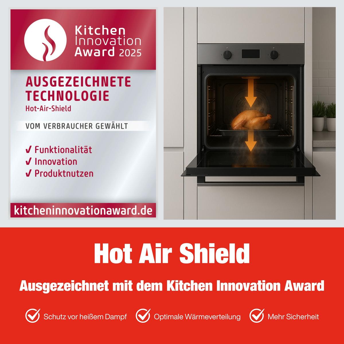 EINBAUBACKOFEN autark, 78 Liter, 60 cm Backofen, Hot Air Shield, Umluft/Ober-Unterhitze, 5 Funktionen - Schwarz, Metall (59.5/59.5/55cm) - Telefunken
