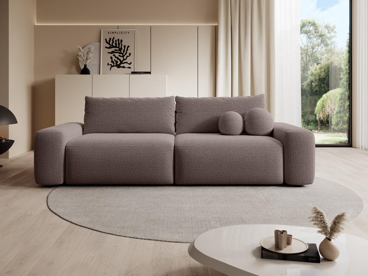 BETTSOFA RUOTA Braun Bucle-Stoff mit Schlaffunktion - Braun, Textil (105/87/257cm) - MASSENO
