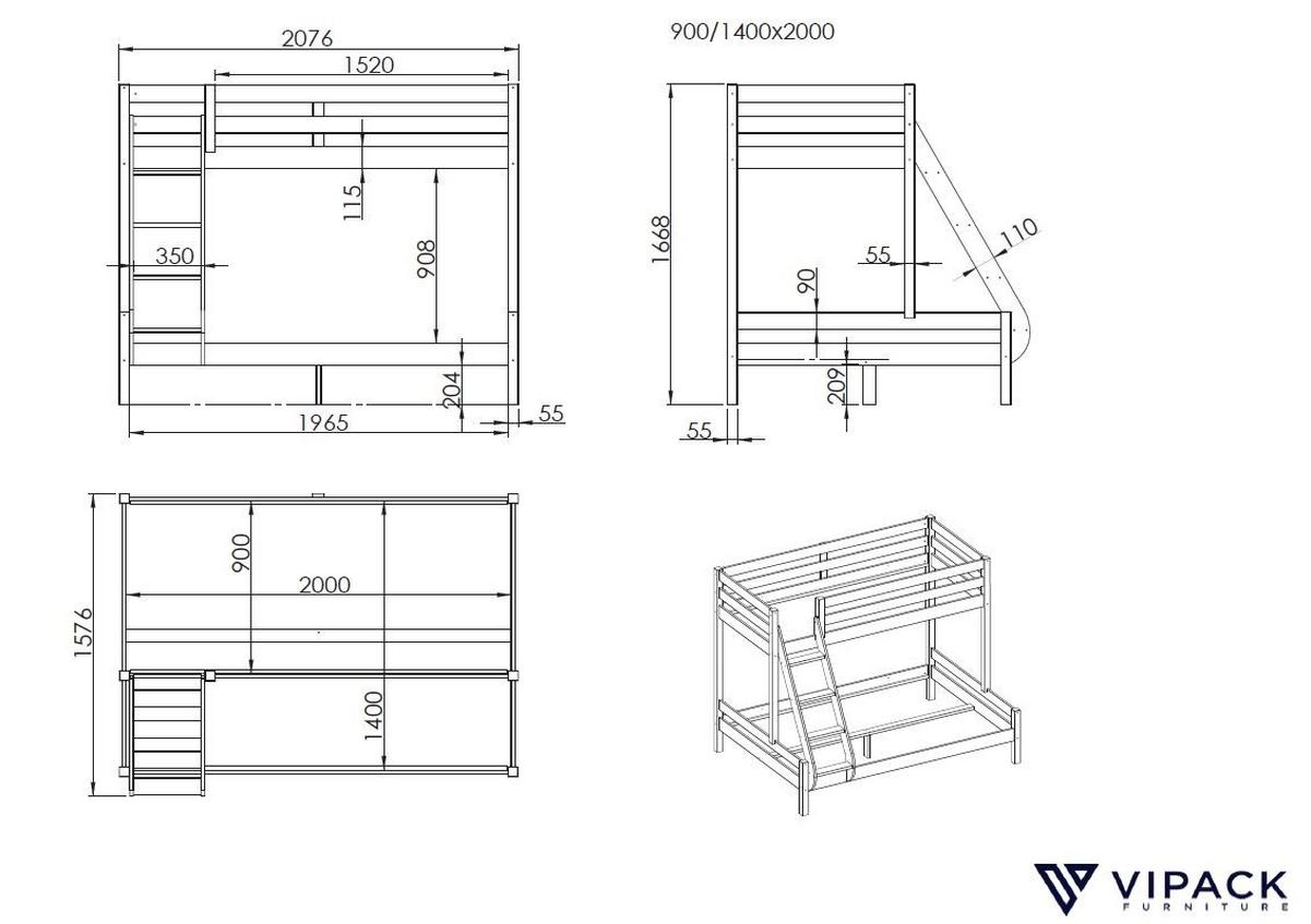 ETAGENBETT Kathrina 208x167x156 aus Massivholz in Weiß - Weiß, Holz - 58aufmkessel