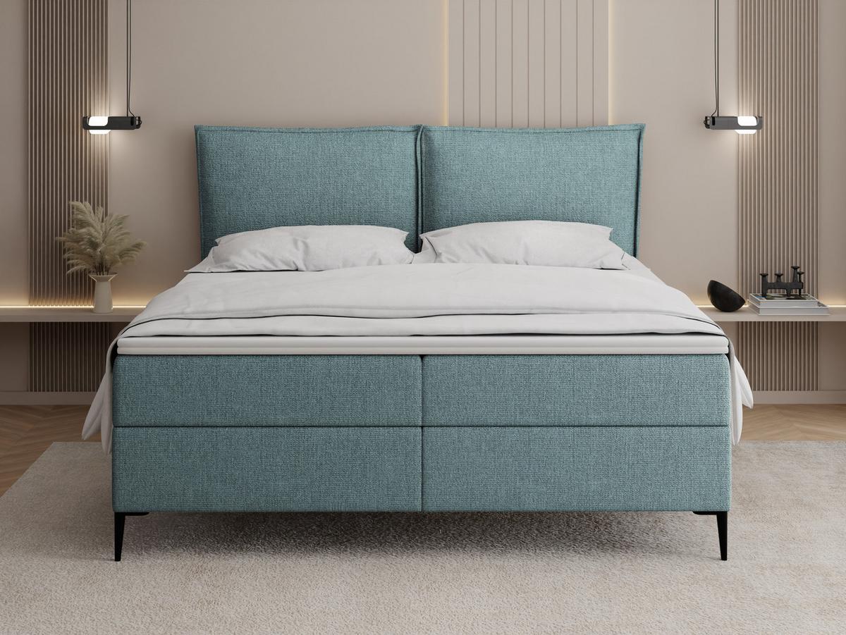 BOXBETT Calio Rise mit Bettkasten, Türkis Chenille 120x200 cm – inkl. H4 Taschenfederkern Matratze & Foam Topper - Türkis/Schwarz, Holz/Holzwerkstoff (120/200cm) - WFL GROUP