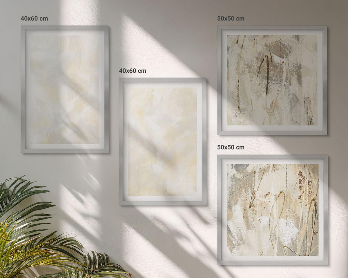 BILDER SET 4er Set - 50x50 cm & 40x60 cm Silberner Rahmen - Helles Strukturfarbendesign - Silberfarben, Kunststoff (50/50cm) - TULUP