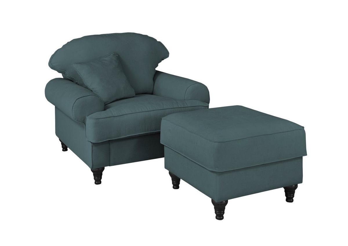 SESSEL-SET blaugrün Landhaus, Loungesessel inklusive Hocker - Dunkelgrün/Braun, Holz/Textil (175/95/110cm) - Furn.Design