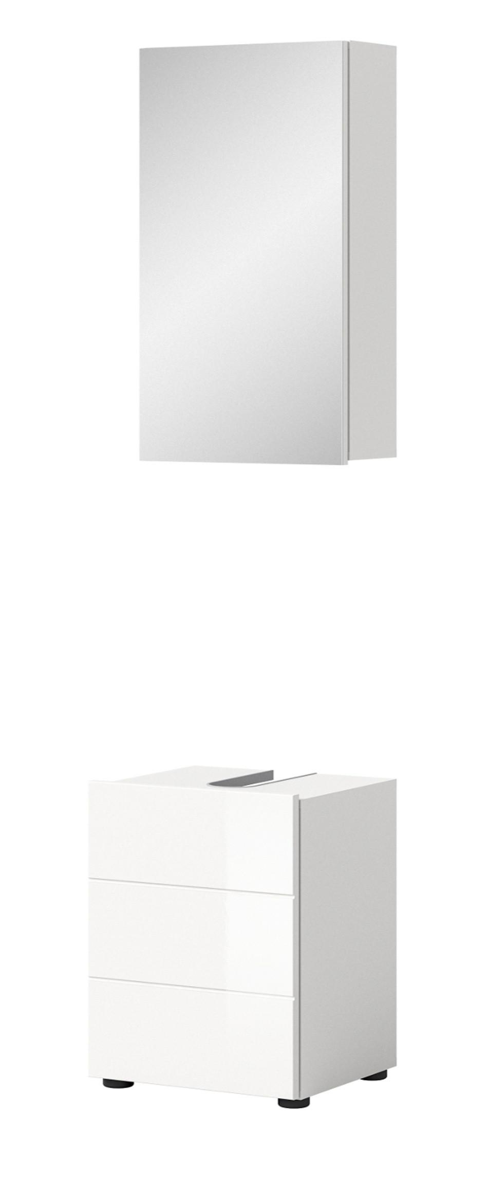 BADMÖBEL-SET 2-teilig weiß Hochglanz, Badkombination 38 x 190 cm - Weiß Hochglanz, Glas/Holzwerkstoff (38/190/34cm) - Inn.Furn