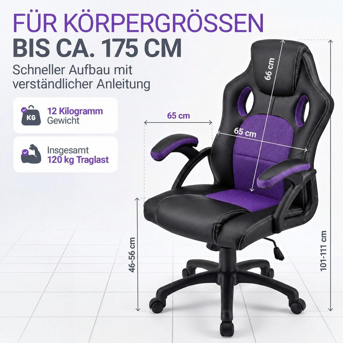 SCHREIBTISCHSTUHL Montreal Violett - Violett, Textil (47/111/52cm) - Juskys