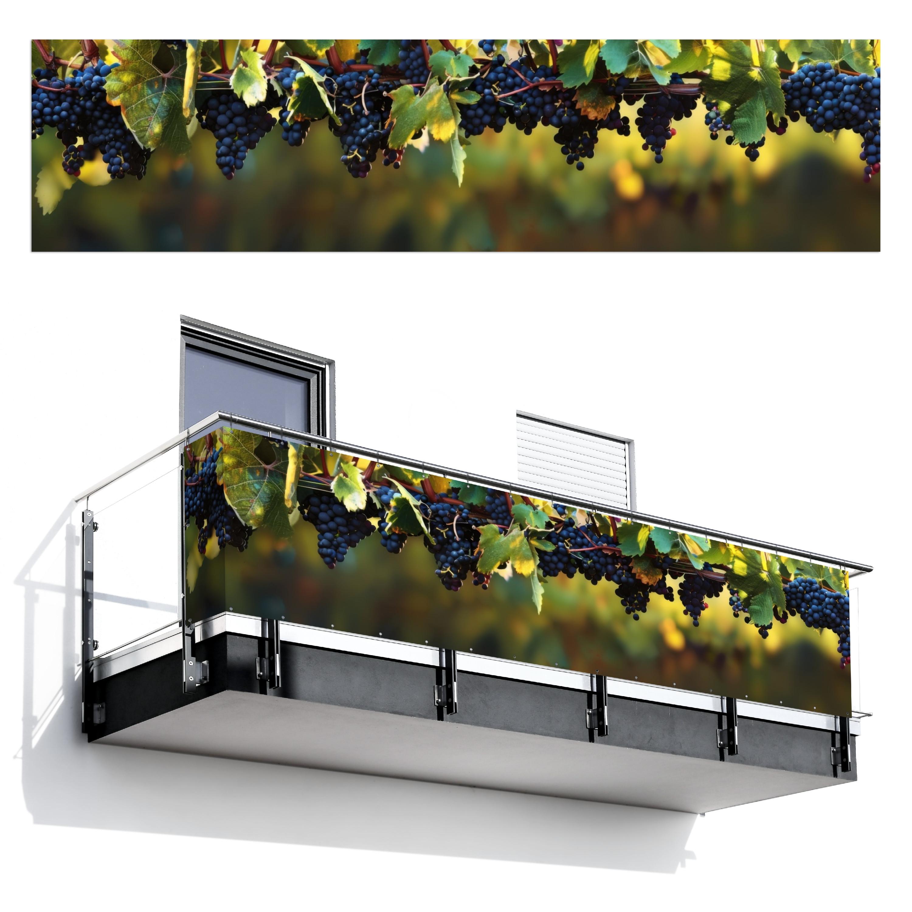 BALKON-SICHTSCHUTZ Trauben - Wein - Natur - Grün Deko XXL 500x120 cm - Weinrot, Kunststoff (500/120cm) - MuchoWow