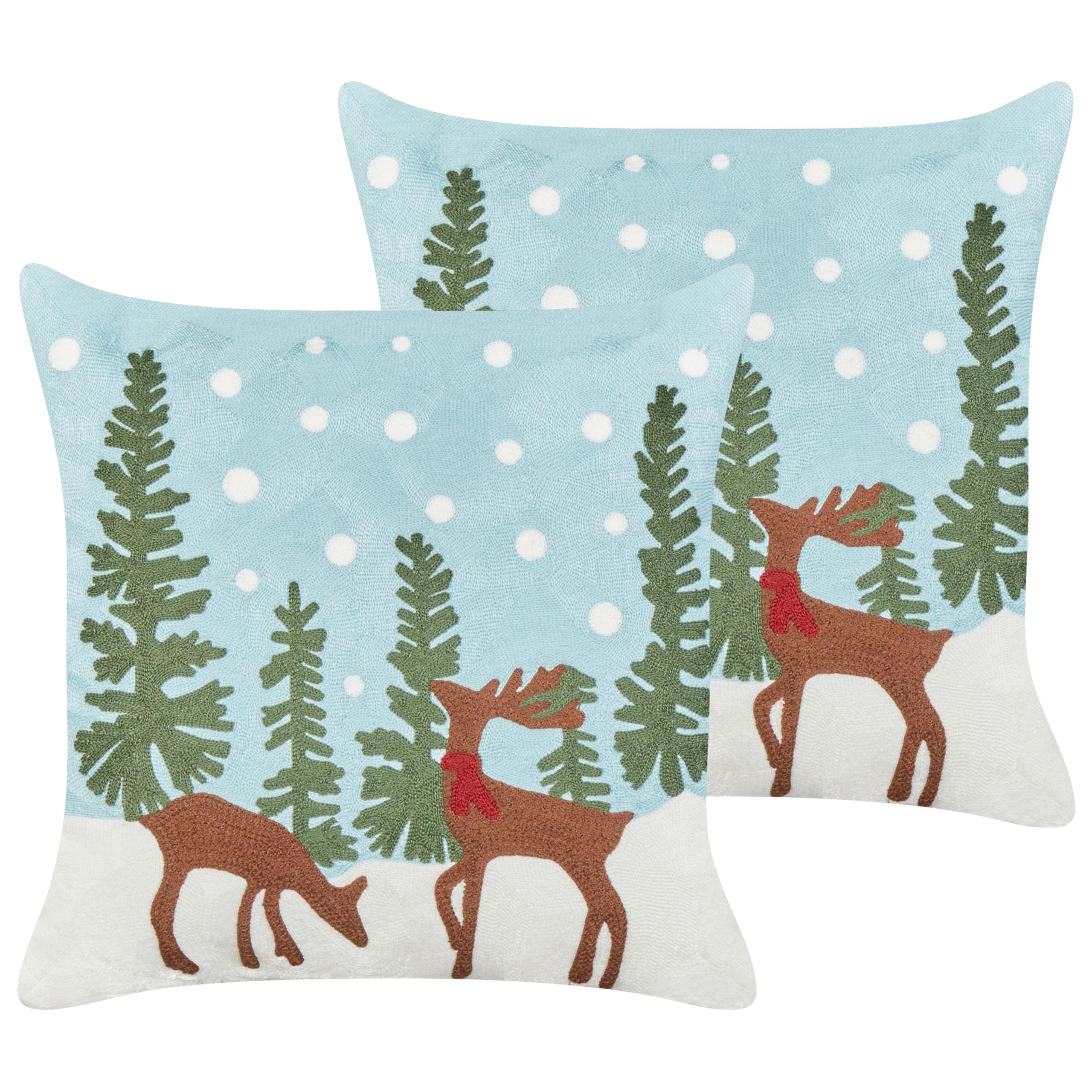 DEKOKISSEN 2er-Set Hellblau 45/45 cm Peppermint - Blau/Braun, Naturmaterialien (45/45cm) - Beliani
