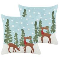 DEKOKISSEN 2er-Set Hellblau 45/45 cm Peppermint - Blau/Braun, Naturmaterialien (45/45cm) - Beliani